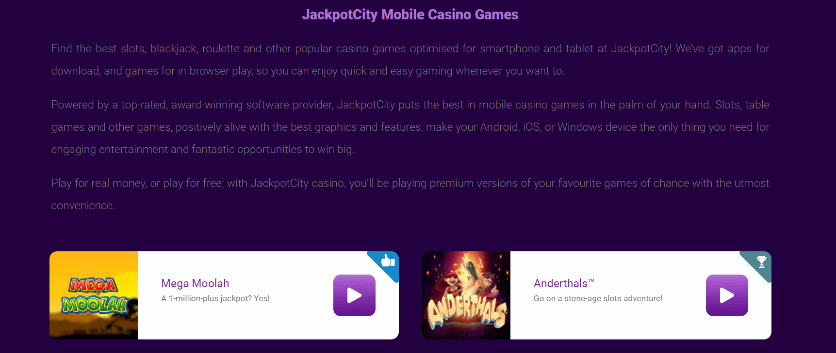 JackpotCity Casino Mobile Game
