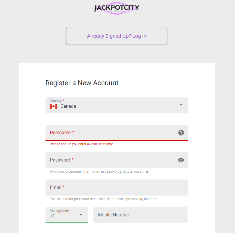 Jackpotcity Registration Process