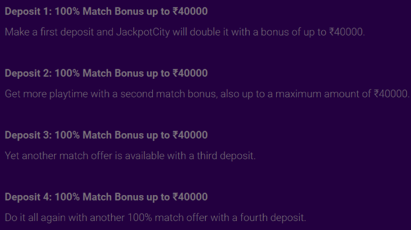 Jackpotcity Welcome Bonuses