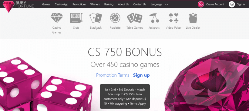 Ruby Fortune Casino - Platform Interface