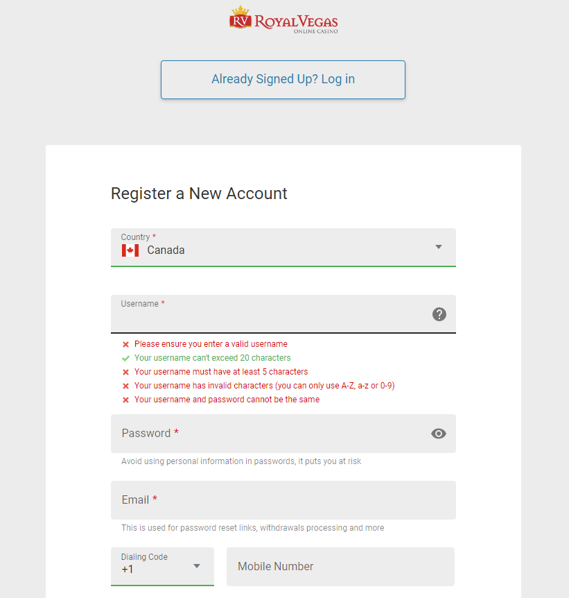 Sign Up with Royal Vegas casino