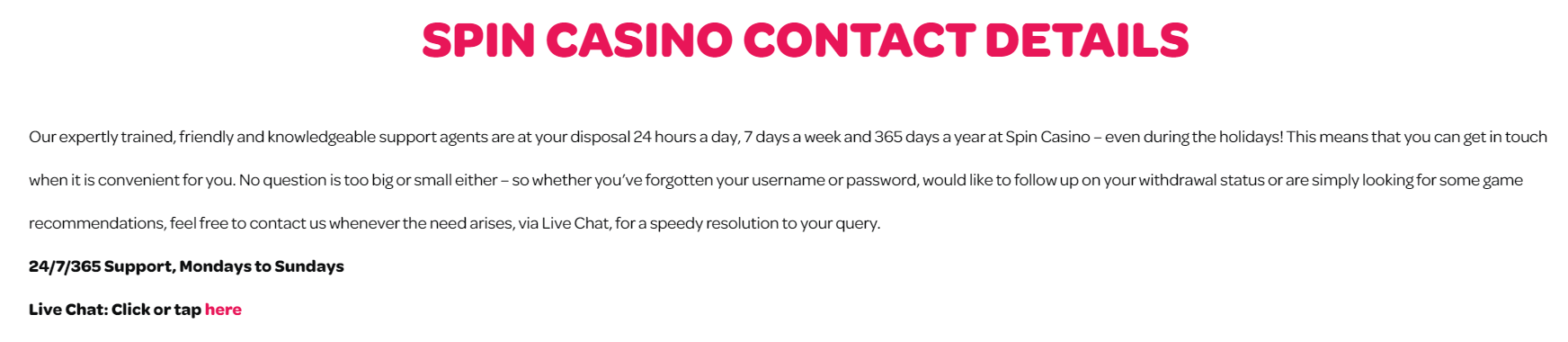 spin casino contact details