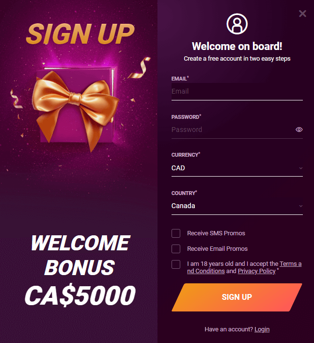 Casinonic Sign Up