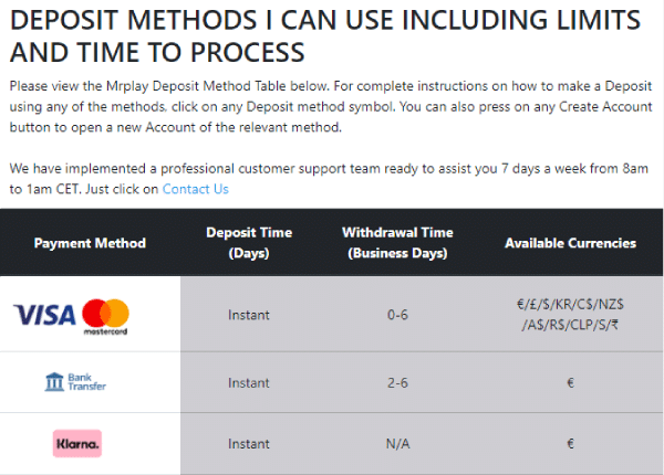 Deposits and Withdrawals Mr. play