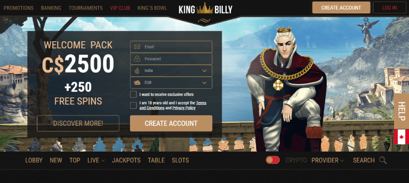 Top casino free spins offered by King Billy
