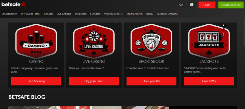 Betsafe Casino Interface