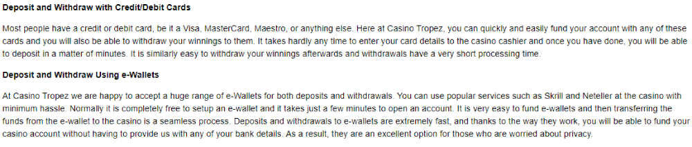 payment methods casino tropez