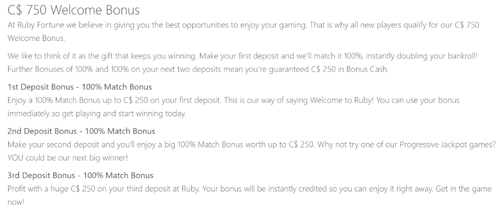 ruby fortune welcome bonus